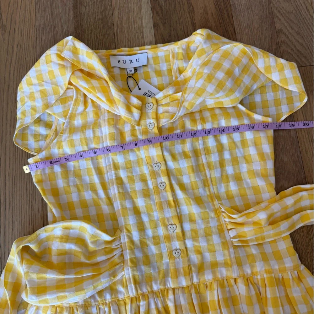 💛🌼 Buru Gingham Midi Dress – XS | NWT | Vintage Charm 🌼💛 - Picture 15 of 16